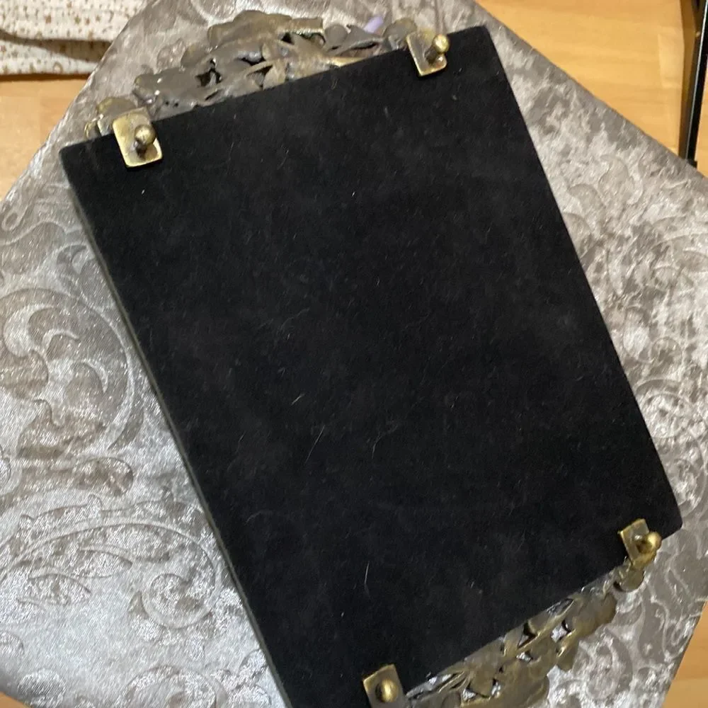 Beautiful Vintage Mirrored Tray with Purple Floral Ends